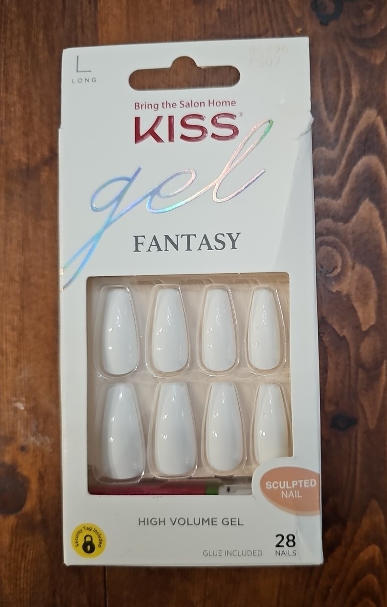 Kiss Gel Fantasy High Volume Gel Long Nails, White, New