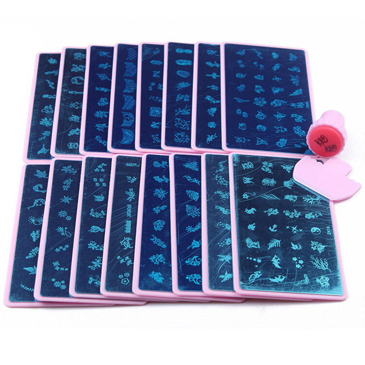 Nail Art Stamping Image Plates Stencil with Pink Holder