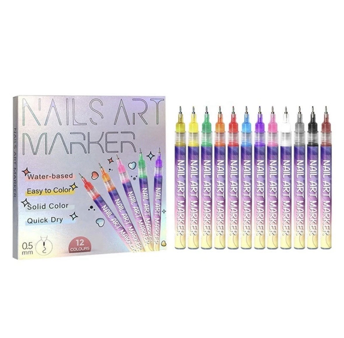 12 Color Finger Nail Art Marker Pen Set