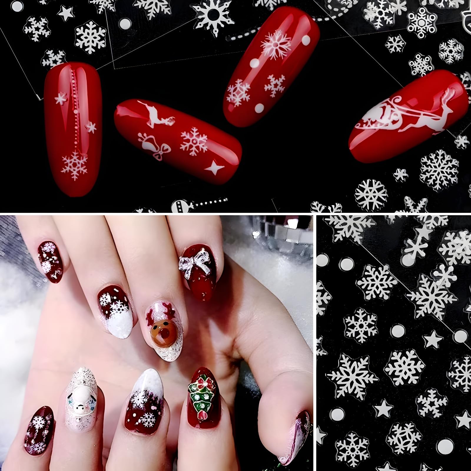 12 Sheets Christmas Nail Art Stickers White Snowflake Nail Decals Self- Adhes…
