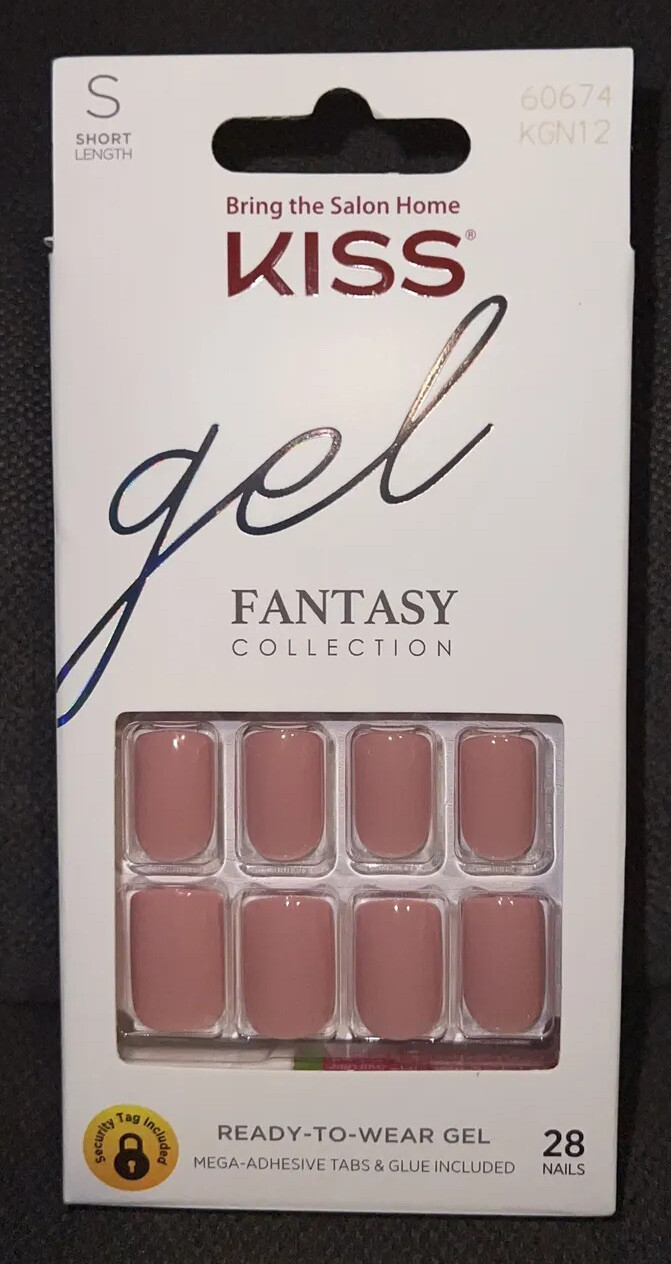 Kiss Nails Gel Look Fantasy Press Glue Manicure Short Length 28 CT Pink Smooth