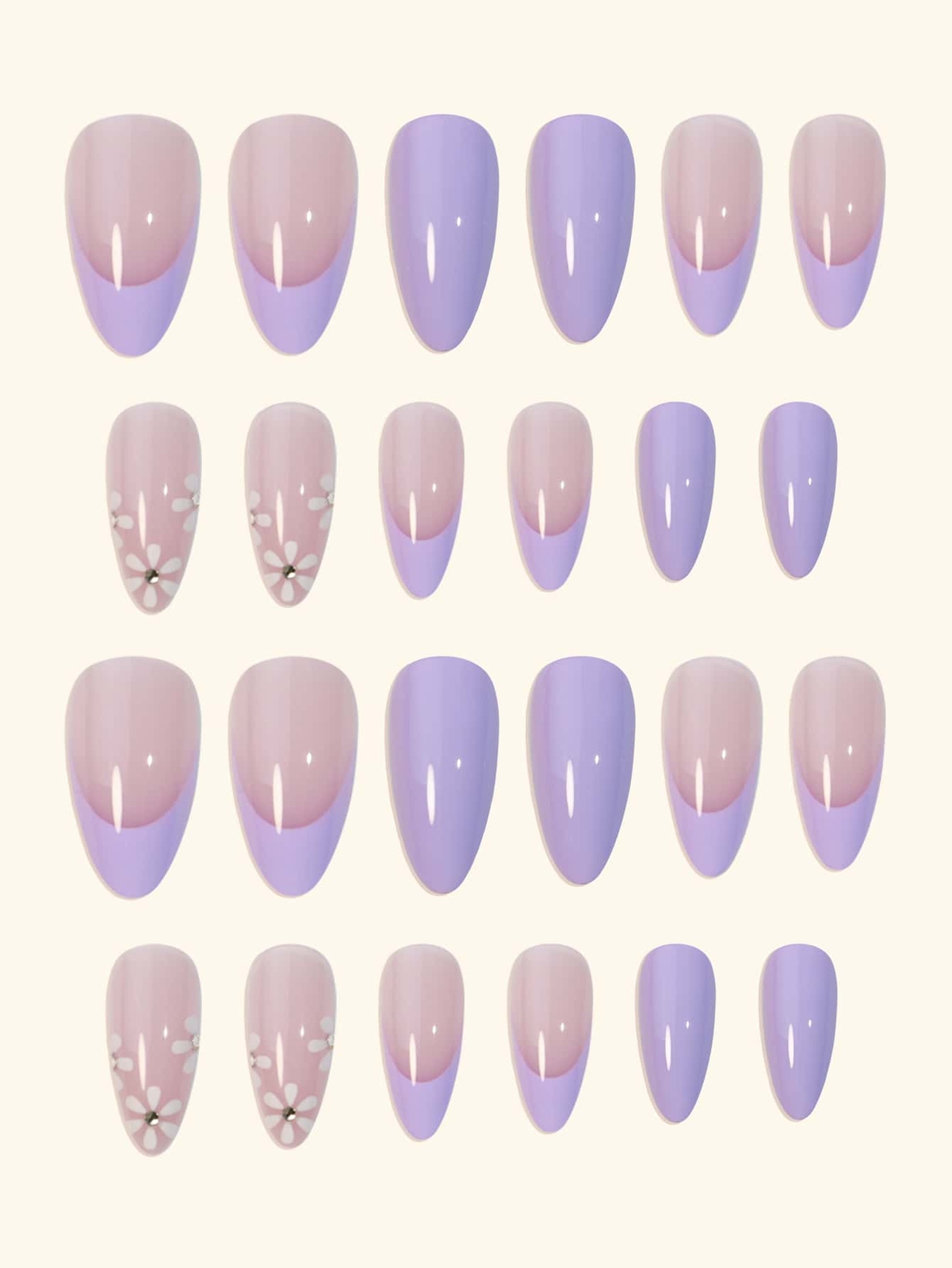 24pcs long pointed purple French floret Fake Nails False Nails Press On Nails