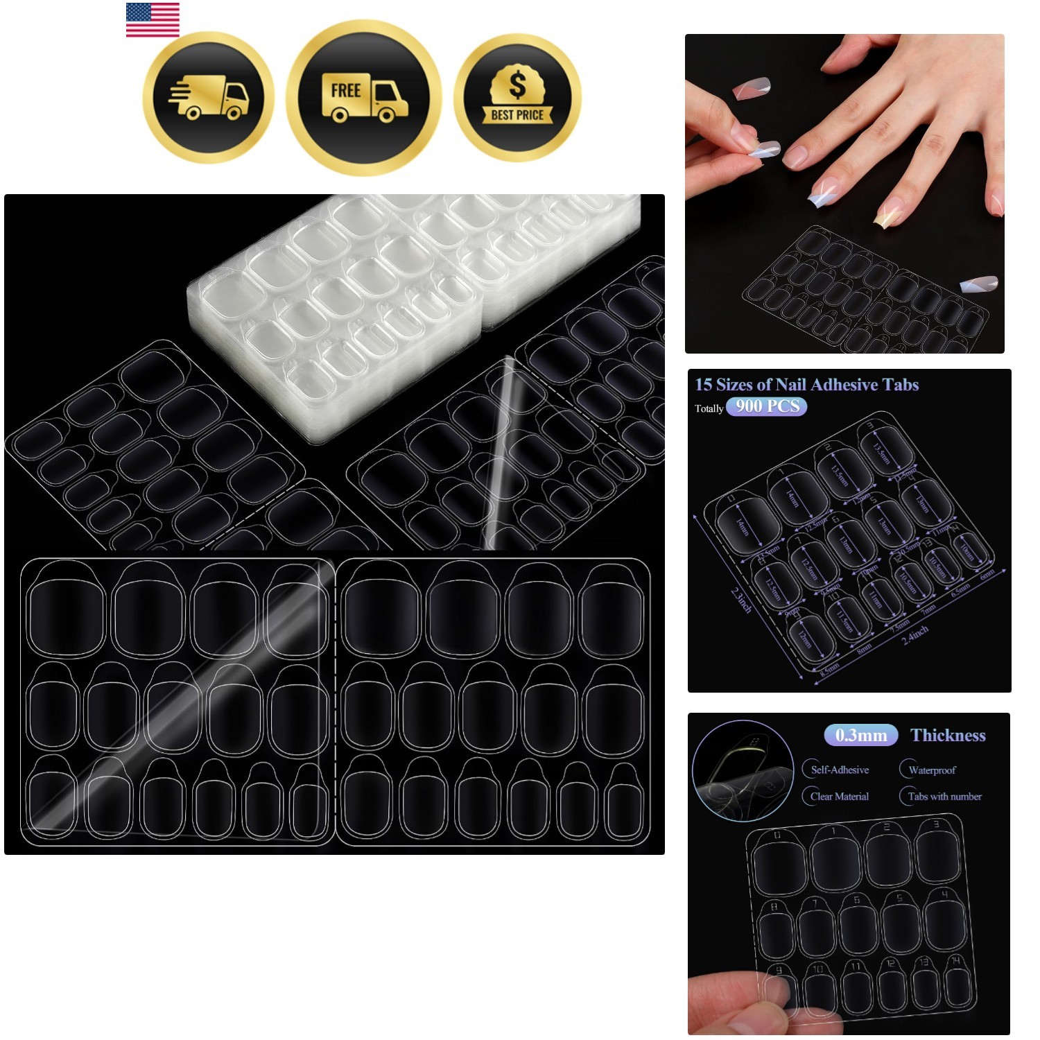 Nail Adhesive Tabs 900P, 15 Sizes of Nail Sticky Tabs, Double Side Sticky Tab…