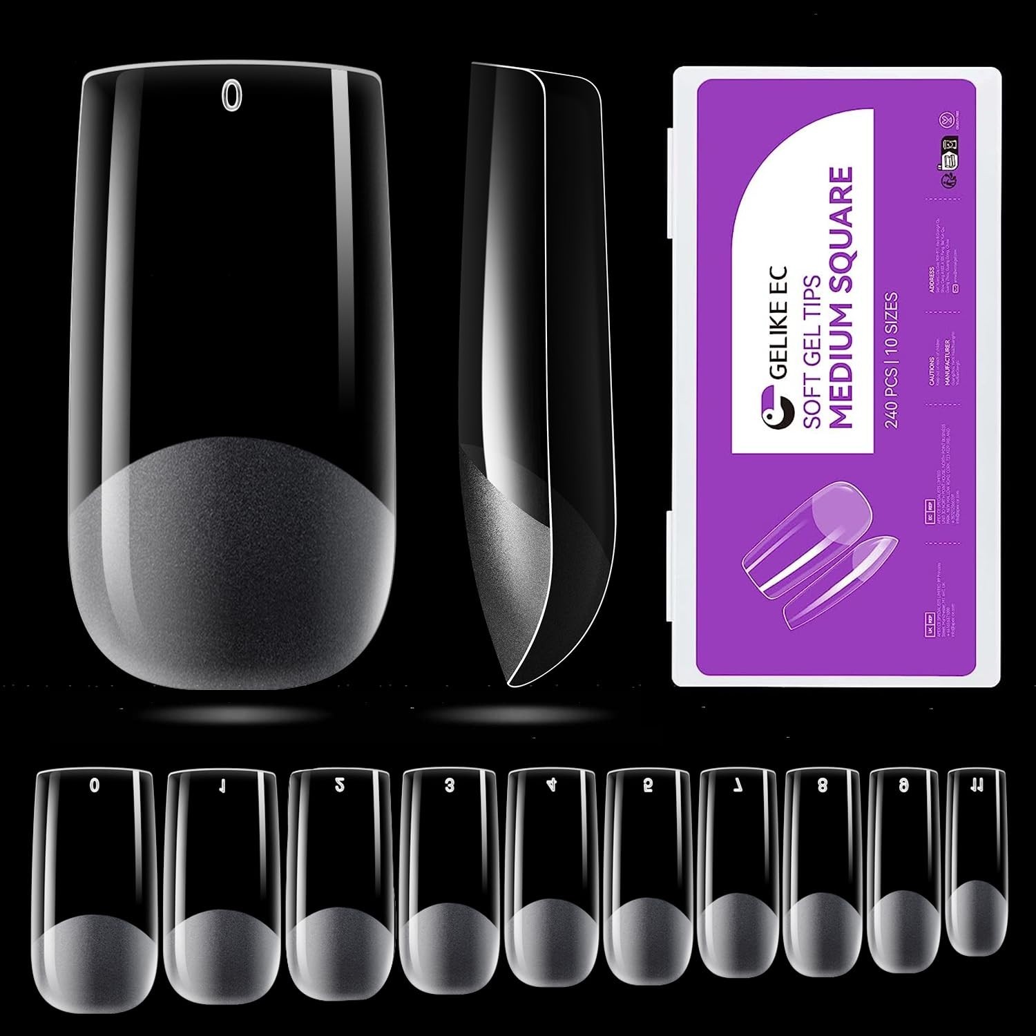 Quick-Curing Soft Gel Nail Extensions Kit – 240 Full Cover Tips in 10 Sizes