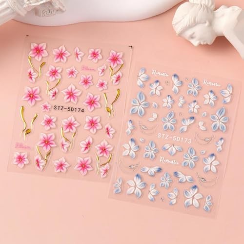 3Sheet 5D Embossed Nail Stickers – Spring Nail Art – Flower Stickers – 7