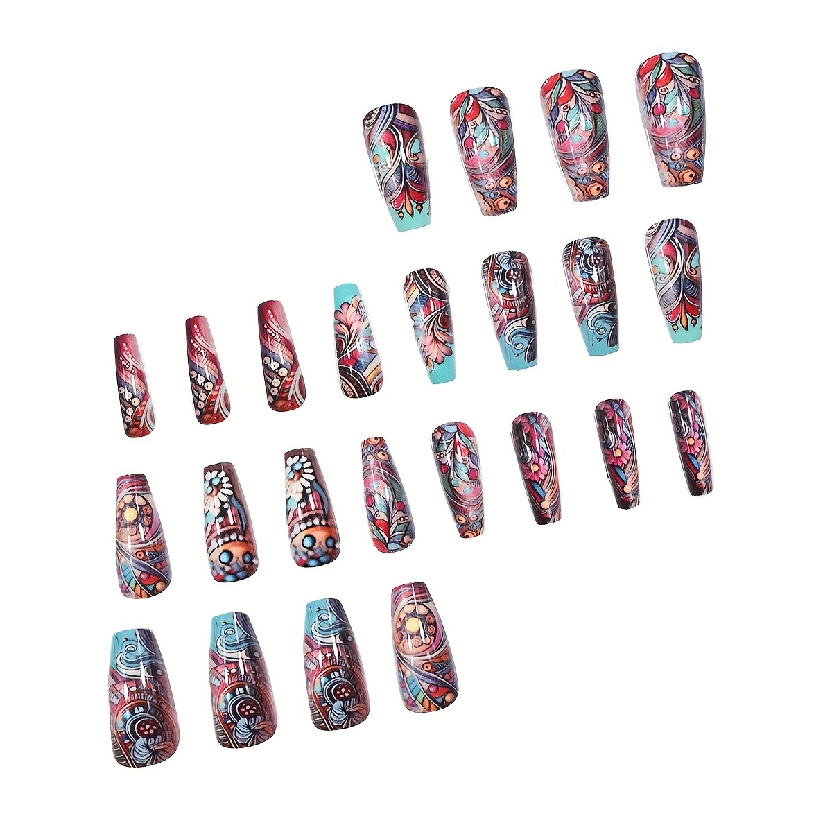 48 Pieces of Medium Length Vacation Nails, Removable and Reusable Nail Art