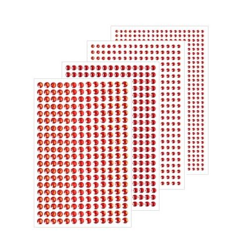 4 Sheets Self Adhesive Pearl Stickers, Self 4 Sizes Bling Rhinestone Red