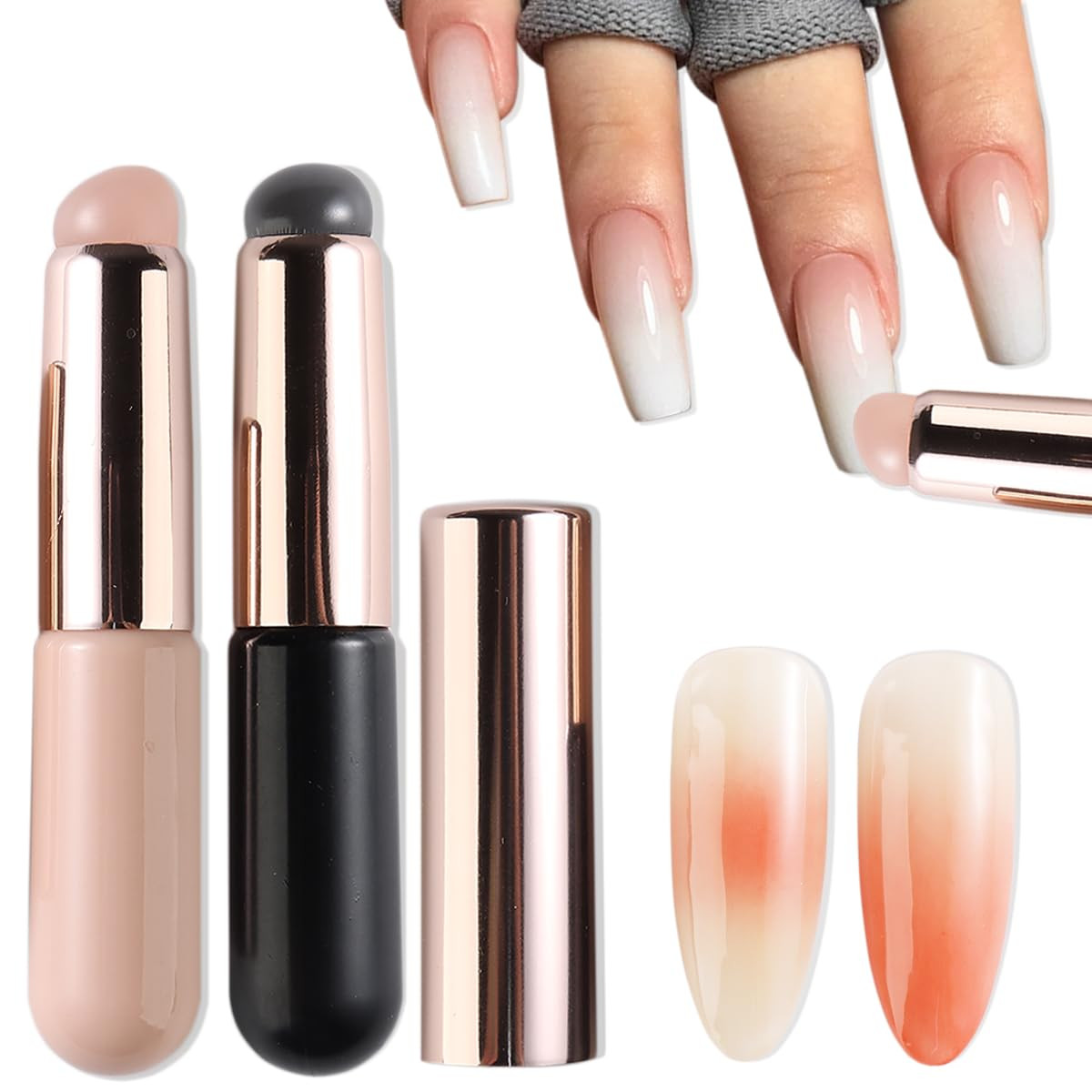 Silicone Brush for Ombre Nail Art, 2Pcs Reusable Gel Polish Brush Gradient Nail