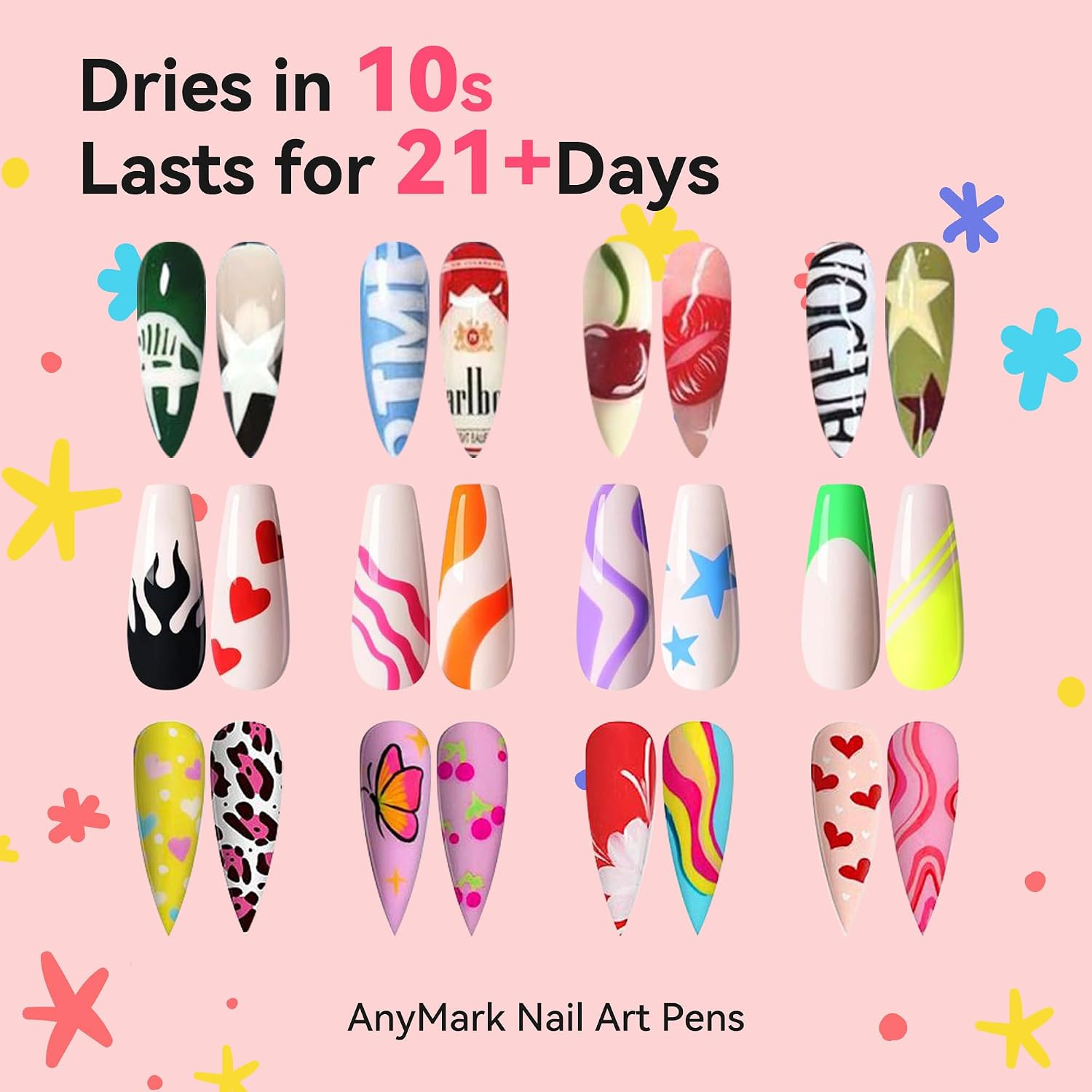 12 Colors Nail Art Pens Set, Dual Tip Nail Art Markers | Quick-Dry Nail Polish P