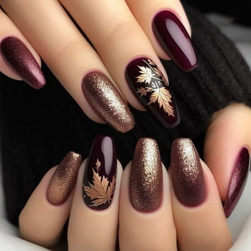 24PCS Fall Press On Nail Amber Glow Effect Multi Size Options Nail Enhancement