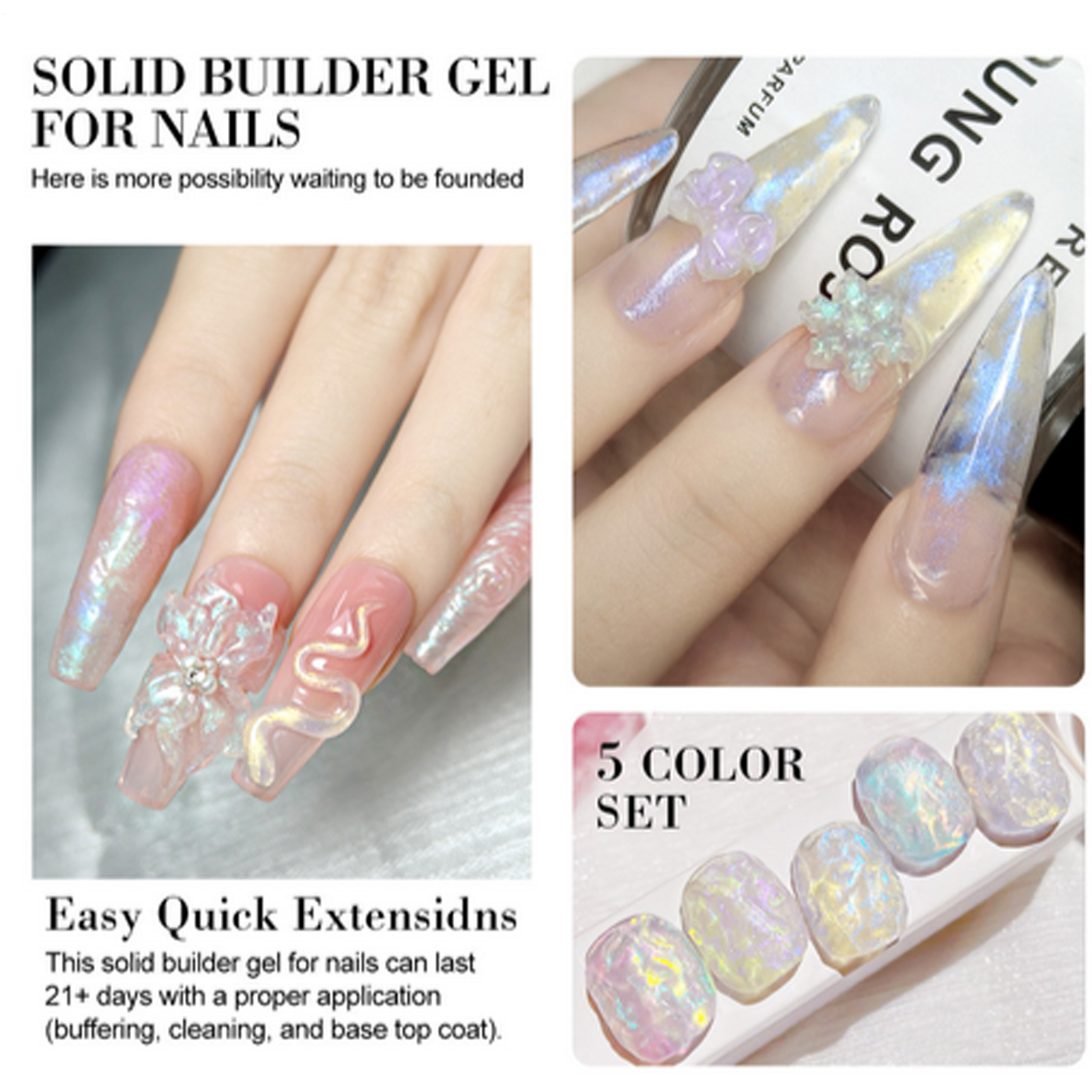 3D Nail Art Gel 5 Colors Sculpting Gel Nail Solid Molding Designs Non-Stick