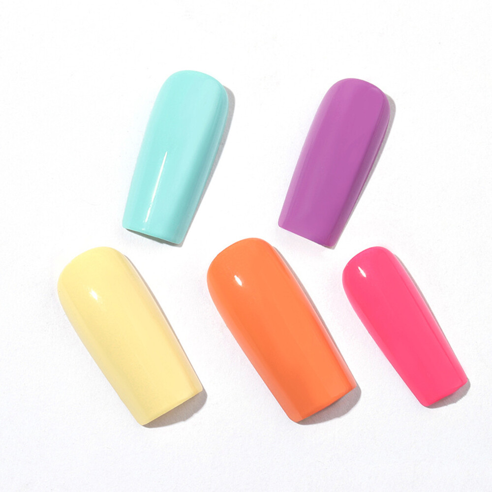 Solid Colorful Long Fake Nails with Harmless and Smooth Edge Nails for Women