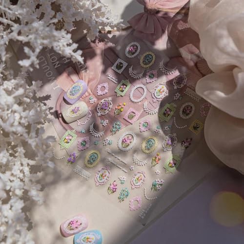 Vintage Flower Frame Nail Stickers 5D Embossed Floral Nail Designs 3D Style31