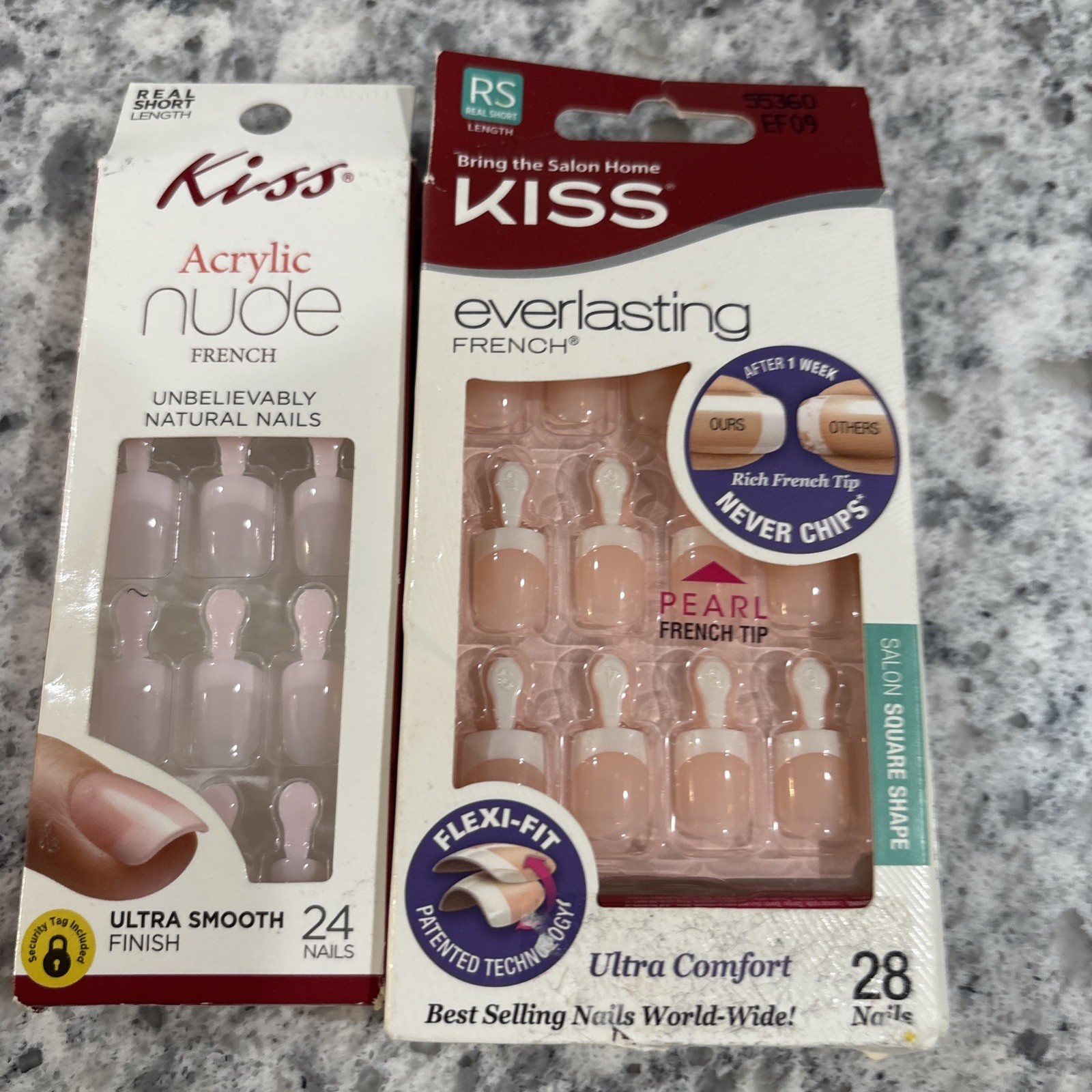 KISS Salon Acrylic French Tip Nails. Real Short Square Shape, Glue On. 2 Packs