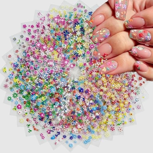 30Sheets Flower Nail Art Stickers Spring Summer Nail Stickers for Colorful