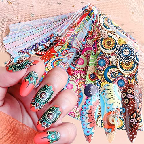 10 Sheets Holographic Nail Foil Transfer Stickers, Bohemian Nail Art Foils