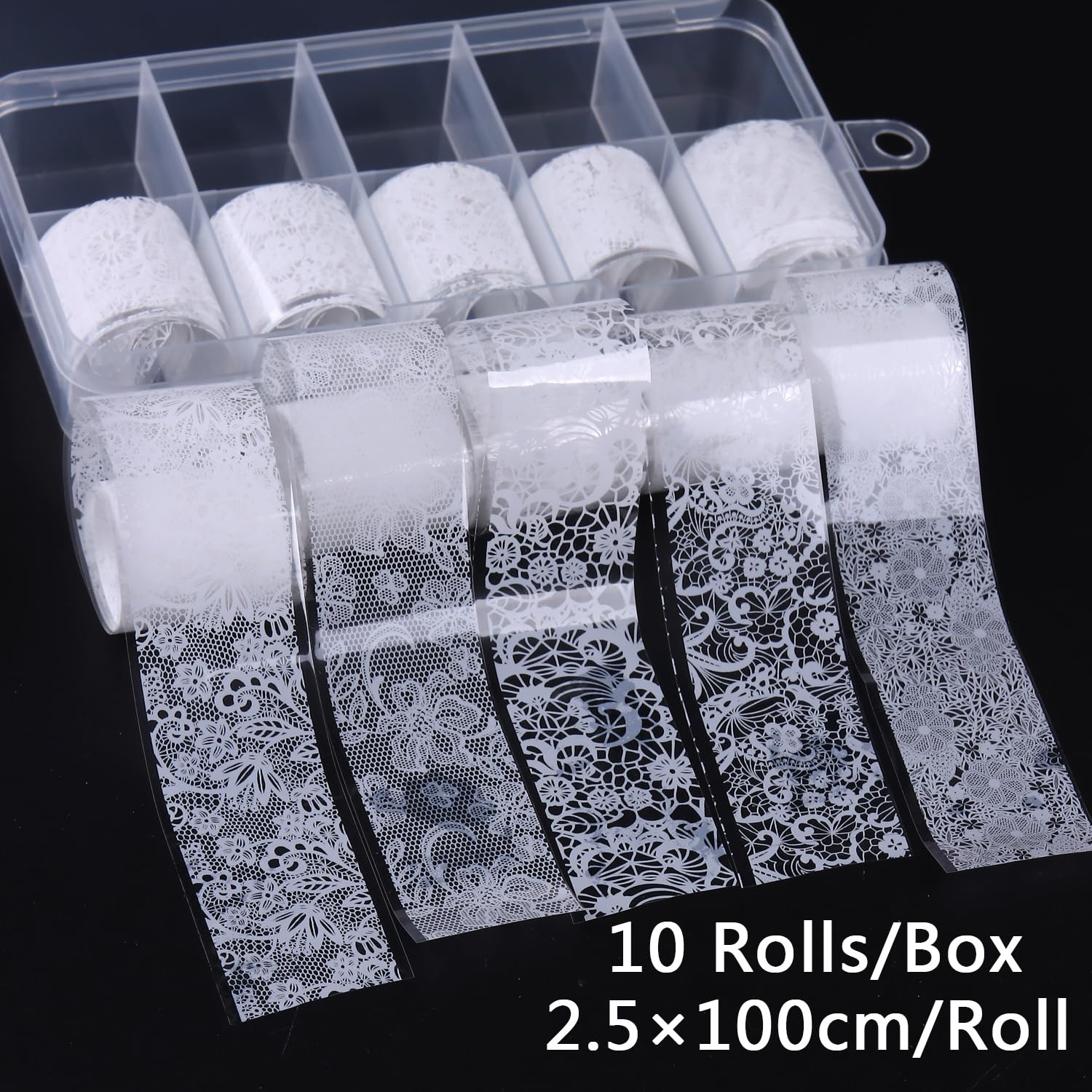 SUTOKAKA White Lace Nail Art Foil Stickers 10 Rolls