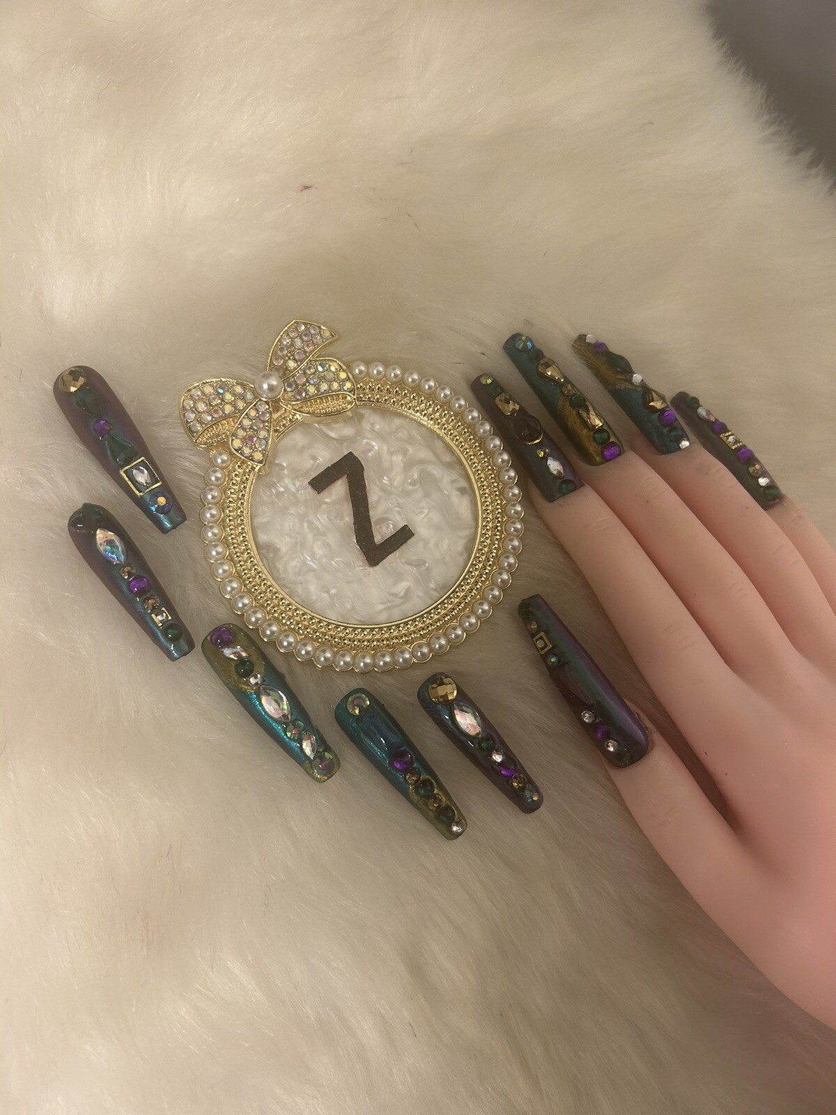 Z NAILZ! Gorgeous Set Of 2XL Coffin Mardi Gras Themed Press On Nails