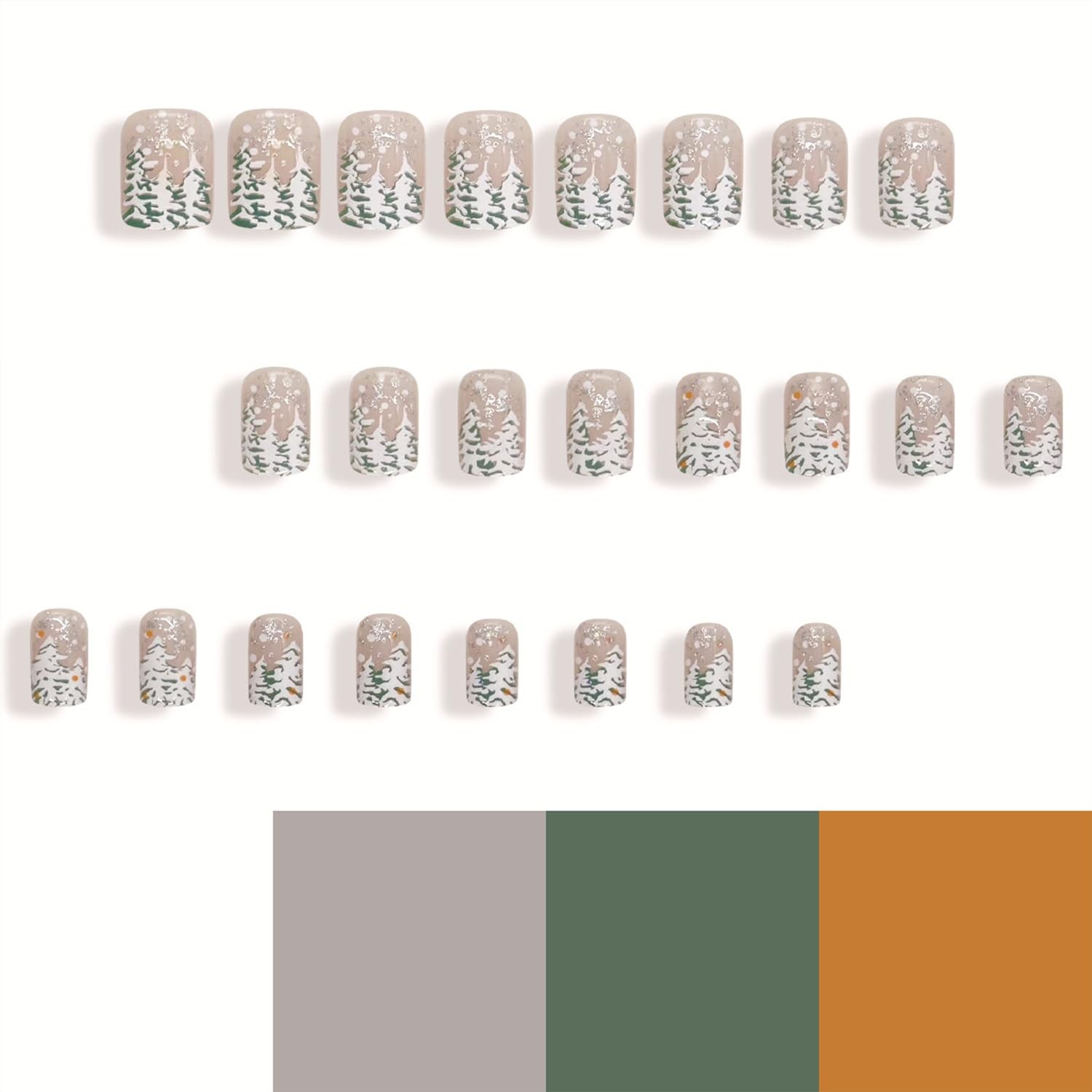 Christmas Press on Nails Short Square Fake Nails Christmas Tree French Tip Fa…