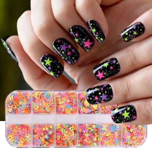Luminous Nail Art Sequins, Fluorescent 3D Nail Glitter Flower and Butterfly