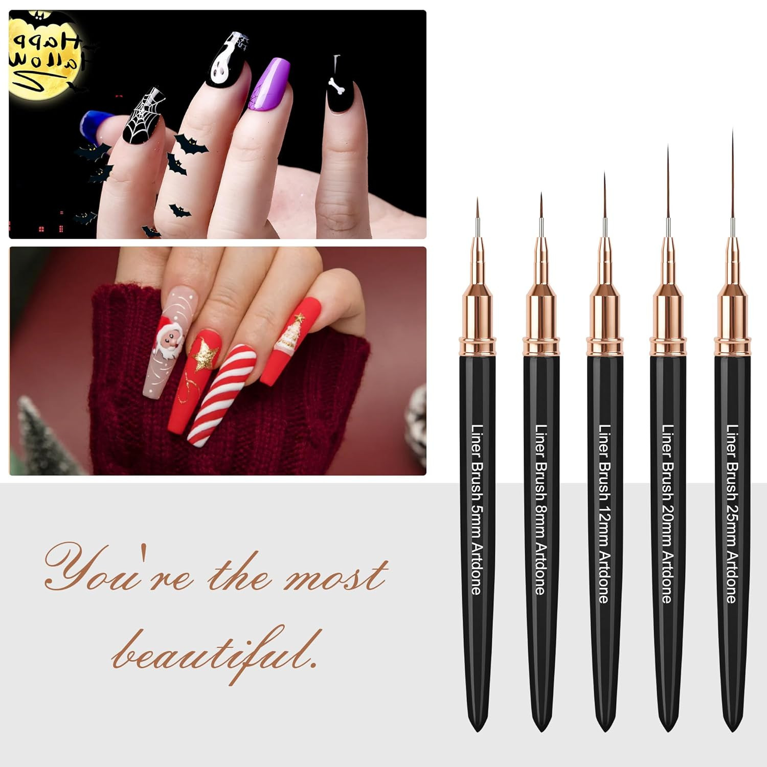 5PCS Nail Art Liner Brush Set Fine Detail UV Gel Drawing Brushes Black