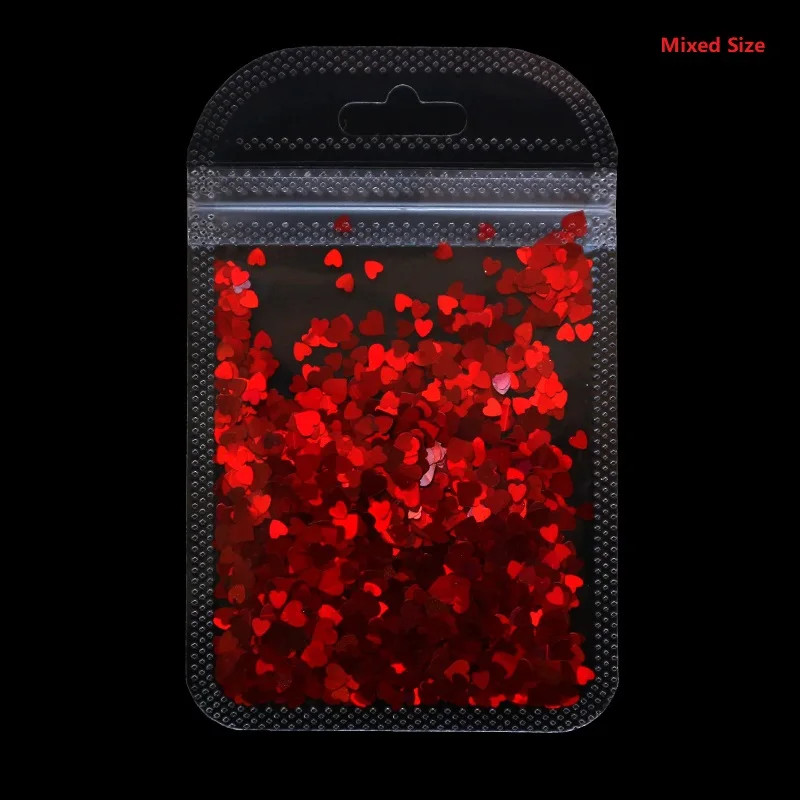 2g Holographic Nail Art Glitter Shiny Sweet Love Red Heart Flakes Sequins 3D Nai