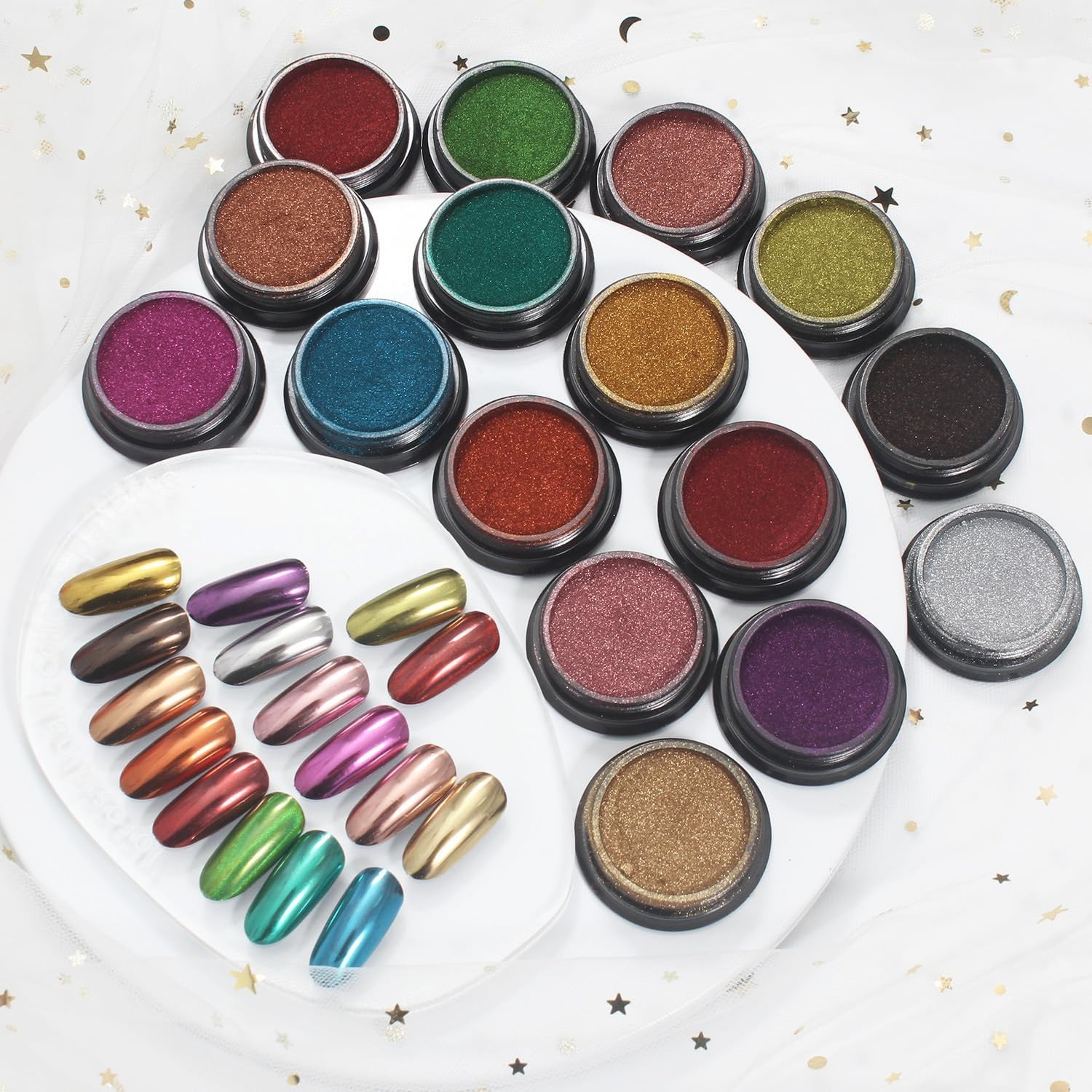 16-Piece Mermaid Nail Pigment Set – Chrome and Holo Powders for Elegant Designs