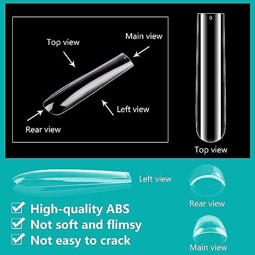 3XL Clear Full Cover Nail Tips for Acrylic Nails Professional, 240pcs with box