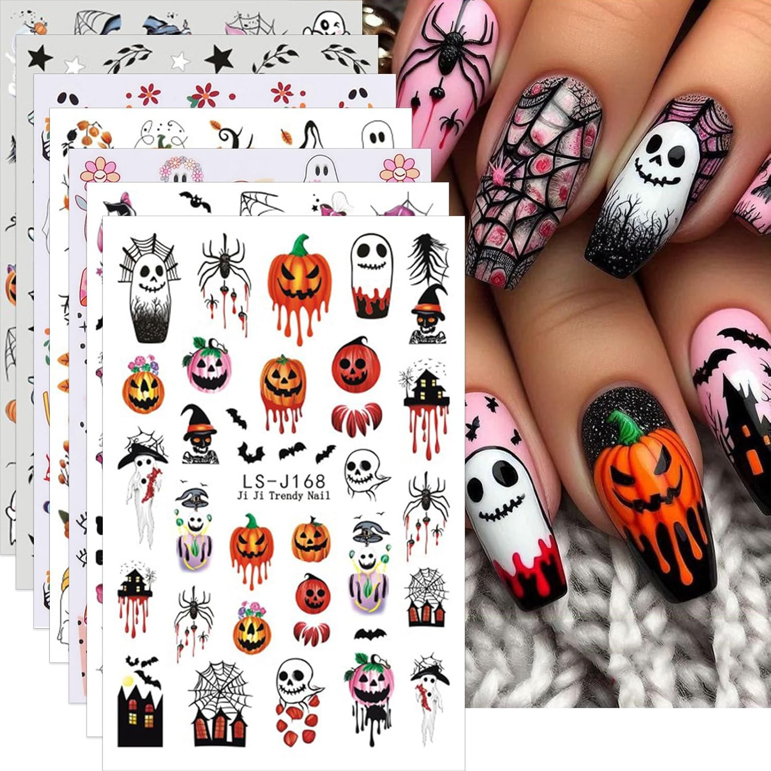 Pumpkins Nail Art Stickers Halloween Nail Decals Fall Nail Charms 7PCS Pumpkins