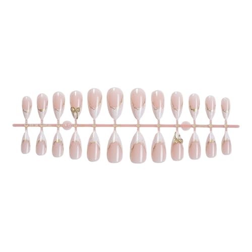 Almond-Nude-9 French Tip Press on Nails – Medium – Glossy – 26-Almond – Medium