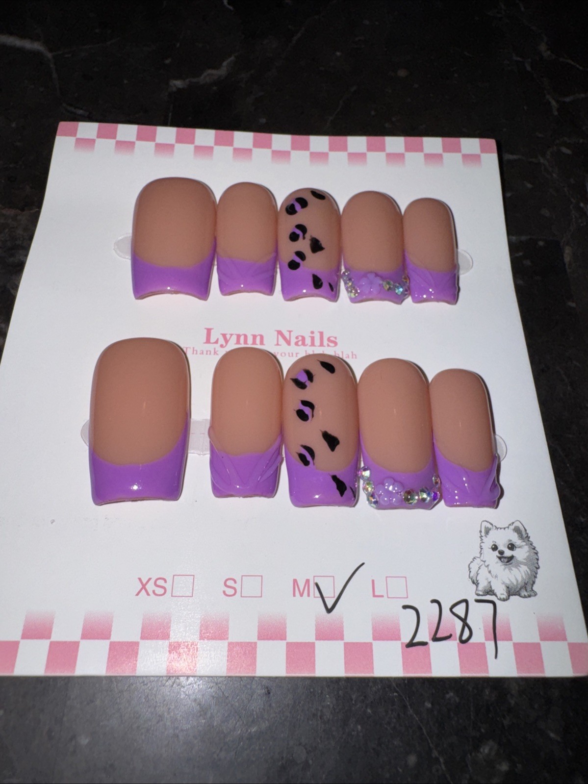 Handmade Glam Press On Nails Medium Square Rhinestone Set w/ Nail Kit Reusable