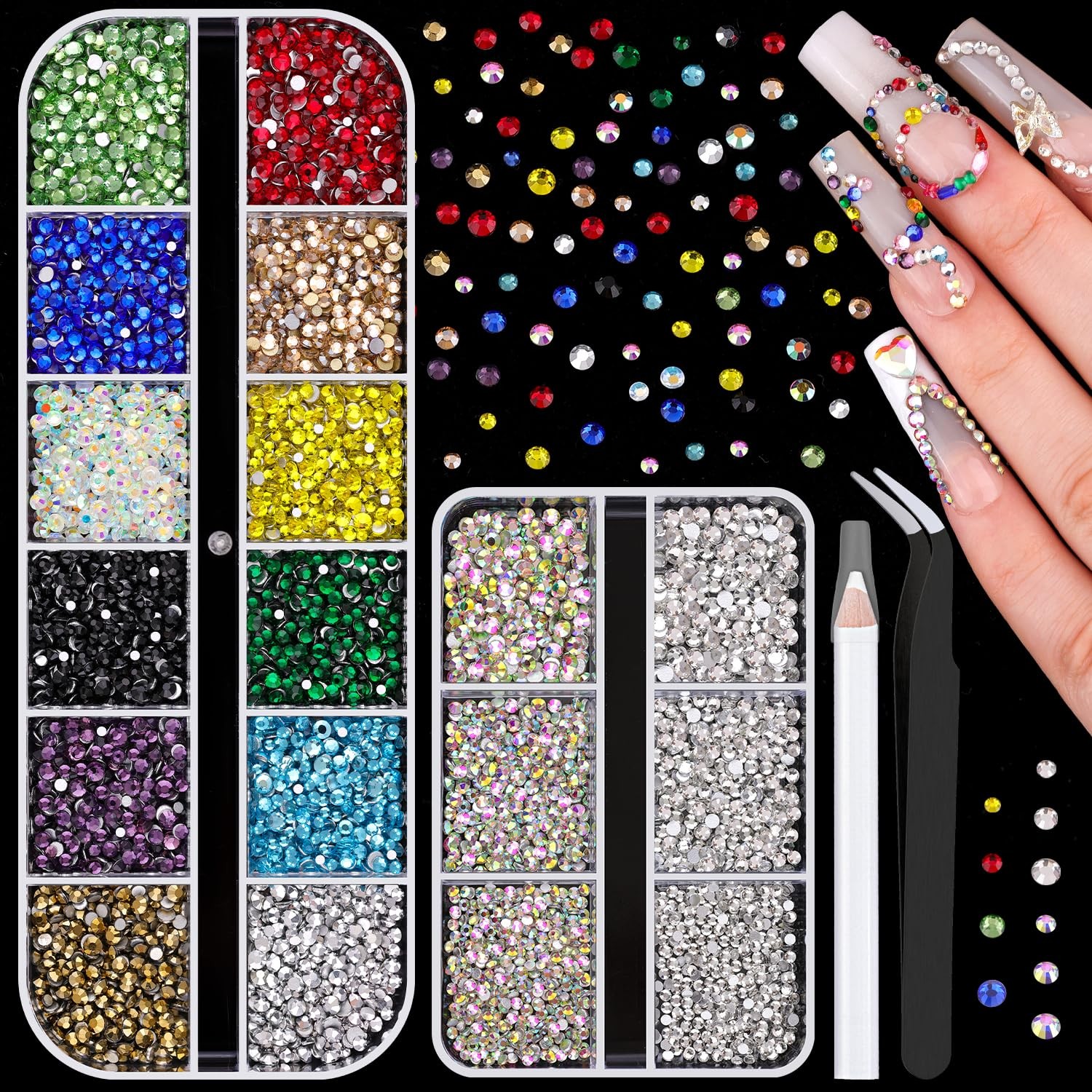 5400Pcs Small Glass Crystal Nail Rhinestones for Nails Colorful Nail Gems
