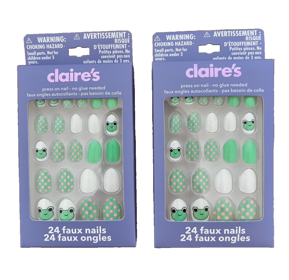Lot of 2 Pack Claire’s Press On Nail Faux Nails Green Frog Set