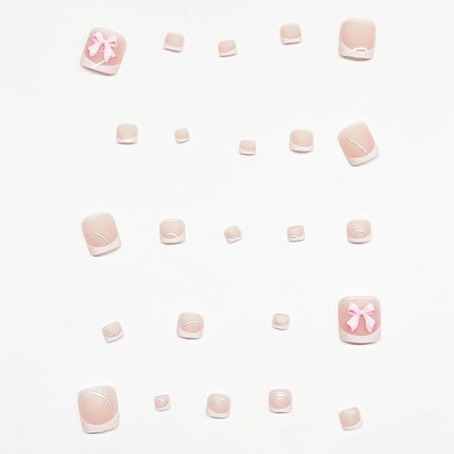 24 Pcs White French Press on Toenails-DZPGUONIZ Nude Press French Fake Nails-15