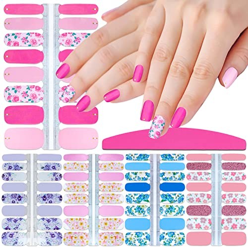 5 Sheets Flower Nail Wraps for Women Nail Polish Strips Flower, Solid Color