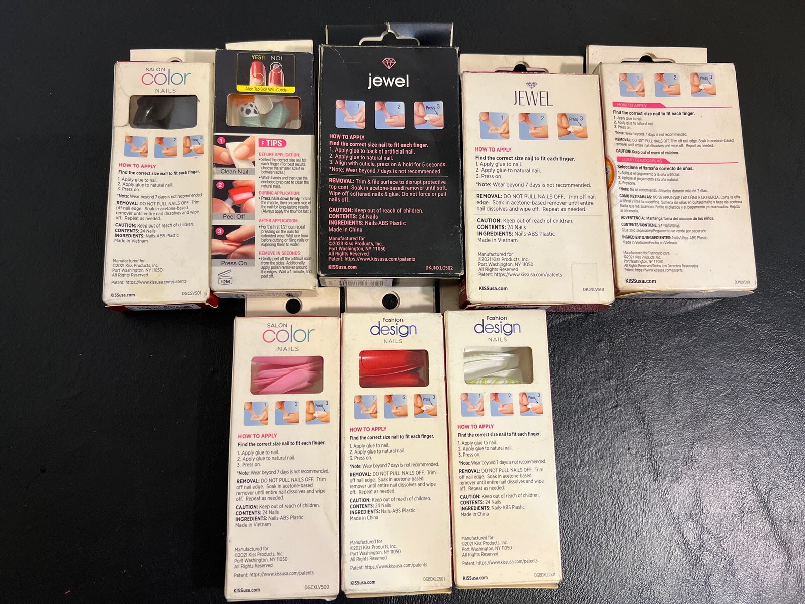 New Lot Of 8 Kiss Press-On Nails Manicure Assorted Different Jewel Jelly