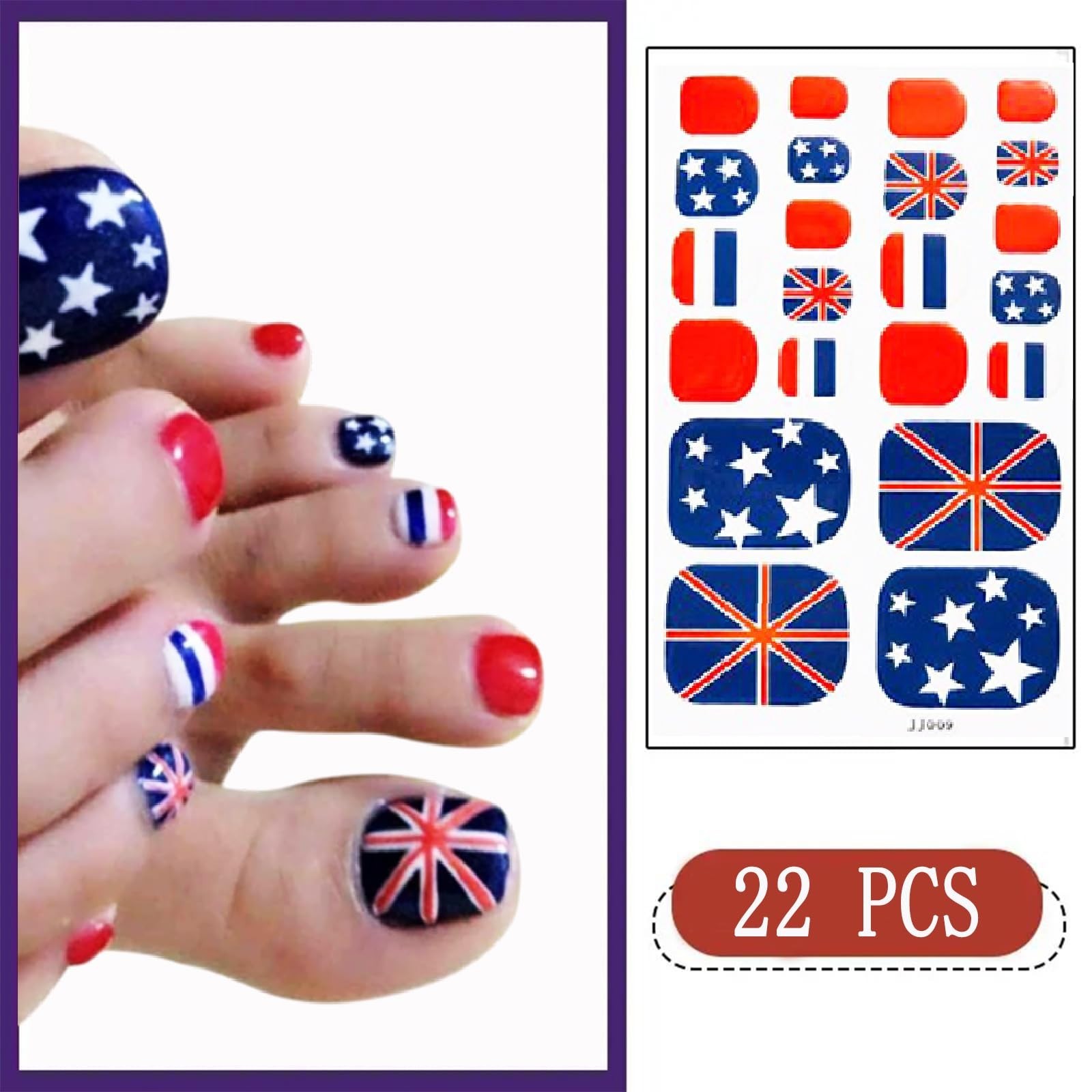 Patriotic 4th of July Toenail Wraps – 8 Sheets Self-Adhesive Glitter Strips for