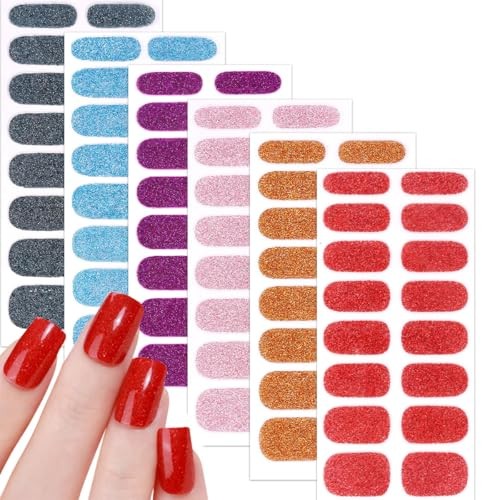 6 Sheets Nail Gel Stickers Multicolored Glitter Solid Color Nail Stickers-3