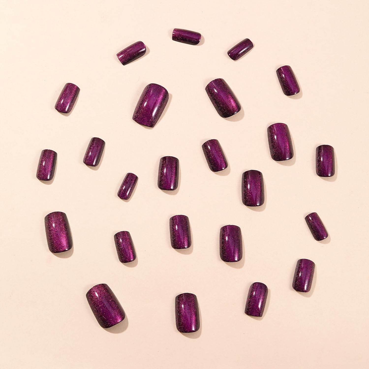 Glitter Dark Purple Cat Eye Press on Nails 1 Fl Oz (Pack of 1), multicolor
