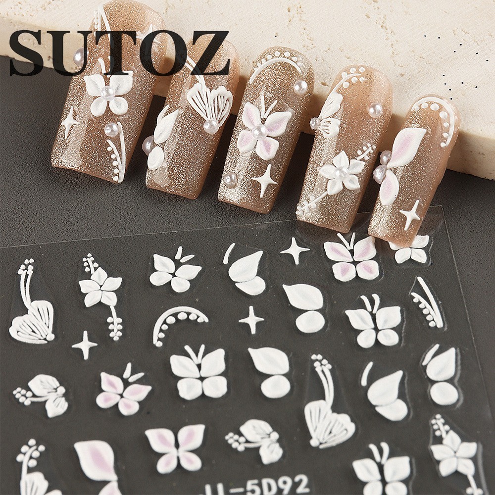 3D Flower Petal Embossed White Daisy Floral Nail Art Stickers Decor Slider NH29