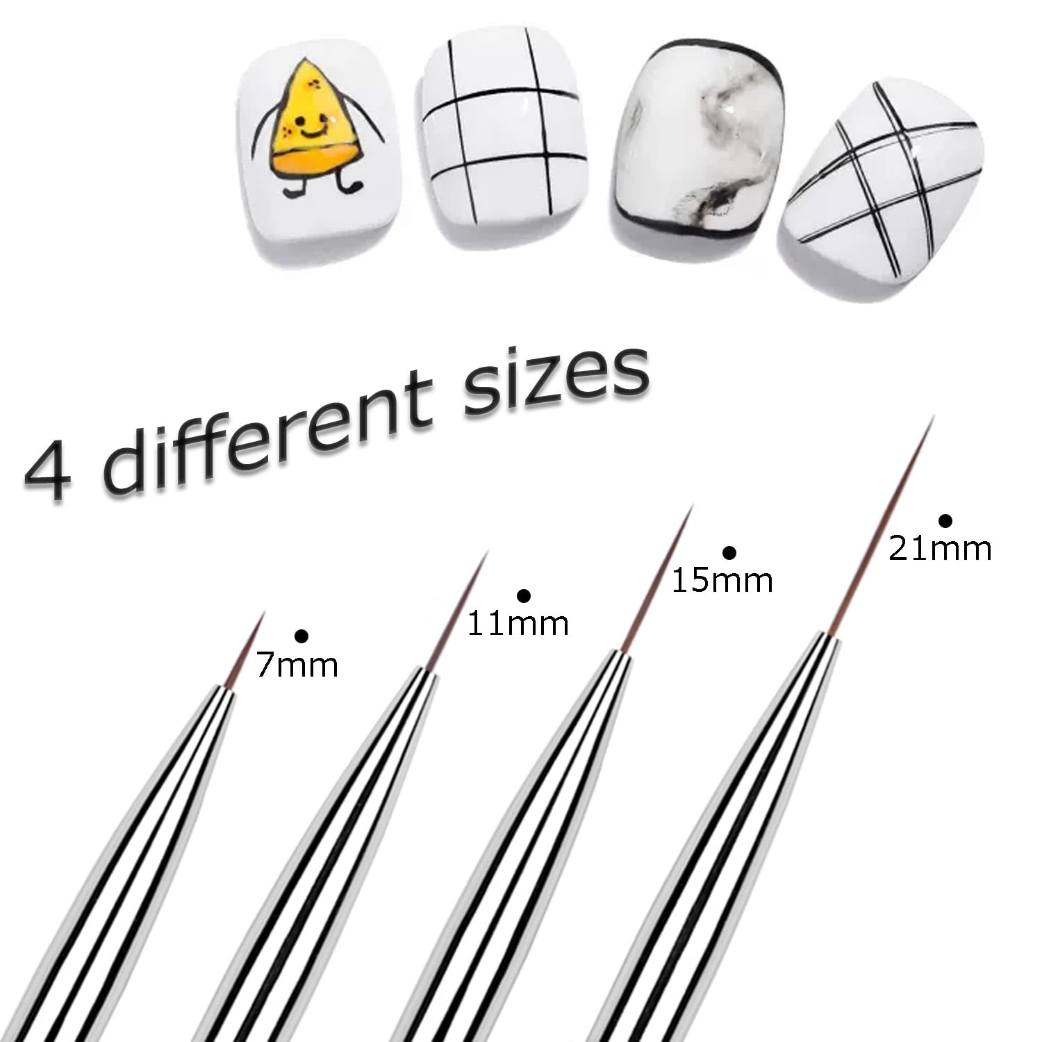 2Pcs Dual-Ended Nail Art Liner Brush Set for UV Gel Polish Painting Drawing Rhin