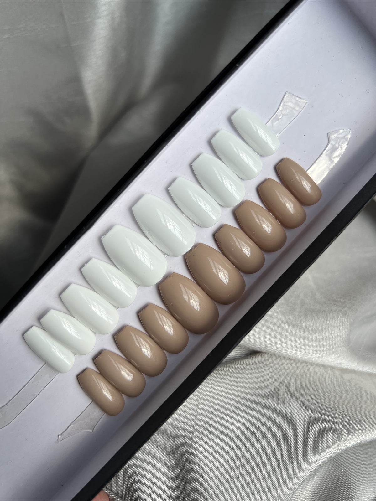 🔥 CUSTOM Gel Press On Nails, Deluxe Nude White , Short Coffin New With 1 KIT