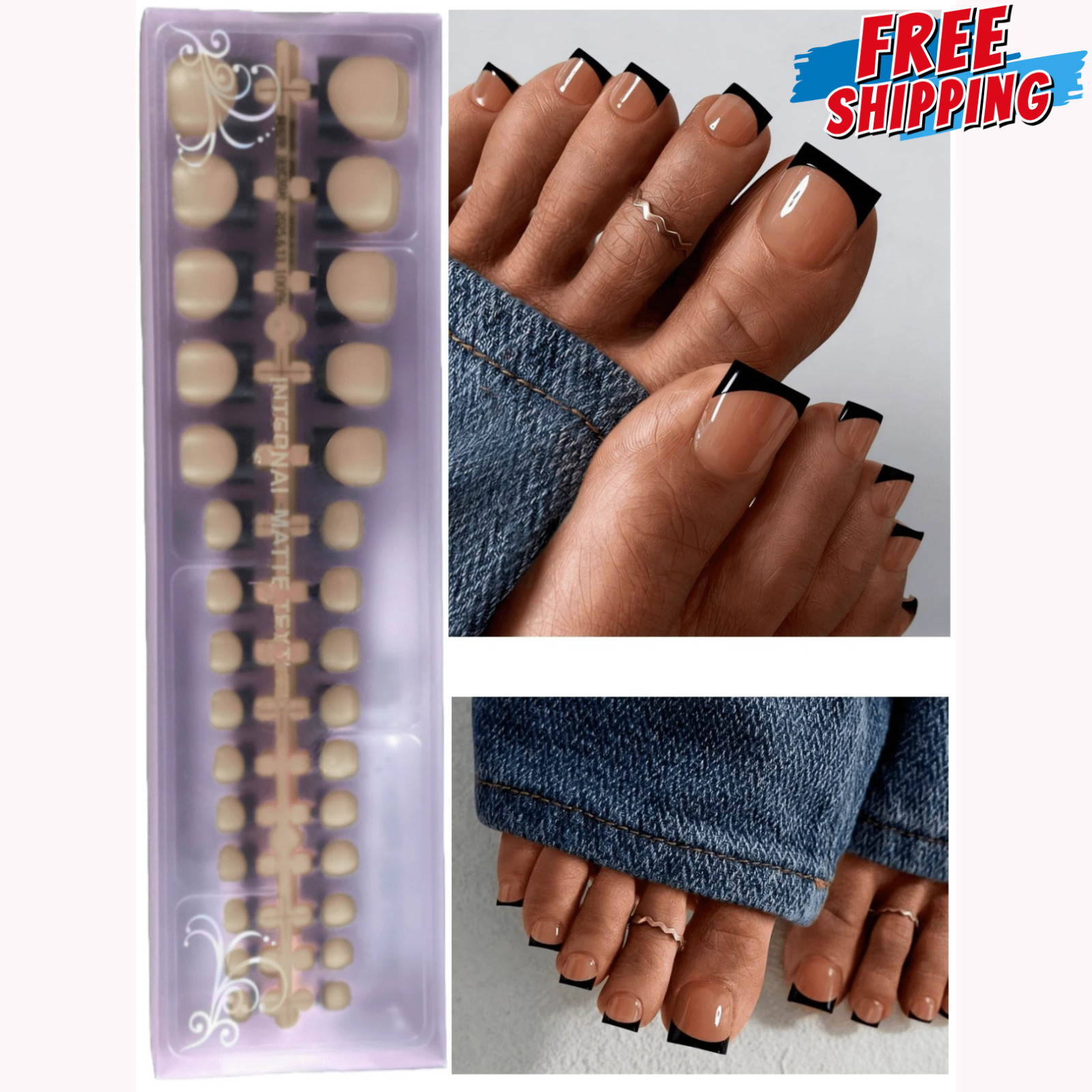 150x Press-On Fake Nail Tips Toenails Short Square French Soft Gel 15 Size Nails