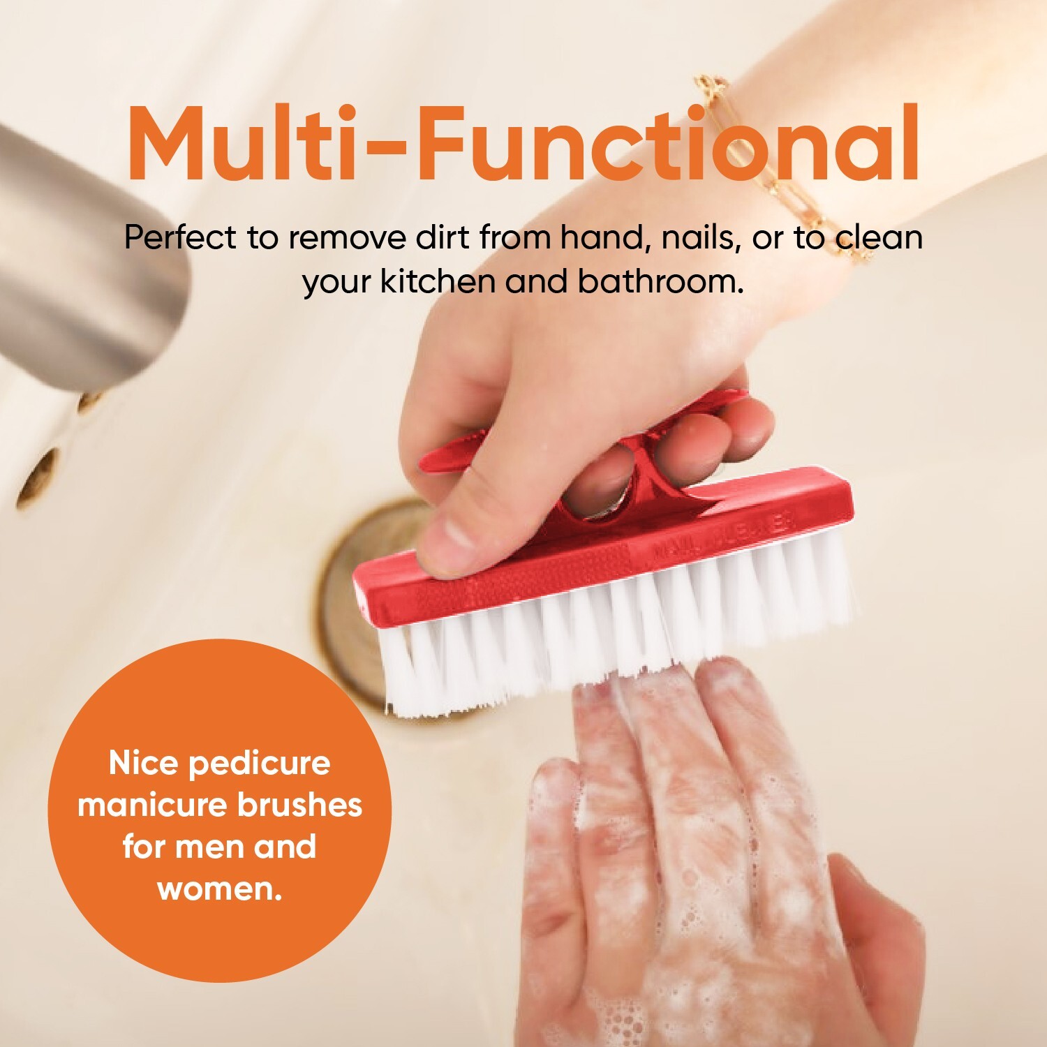 Superio 2 Pack Heavy Duty Nail Brush with Handle, Stiff Bristles – Grey and Red