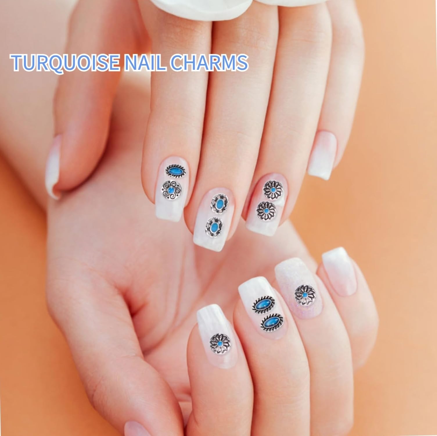 Turquoise Totem Flower Nail Charms – DIY Retro Western Nail Art Decorations 5…