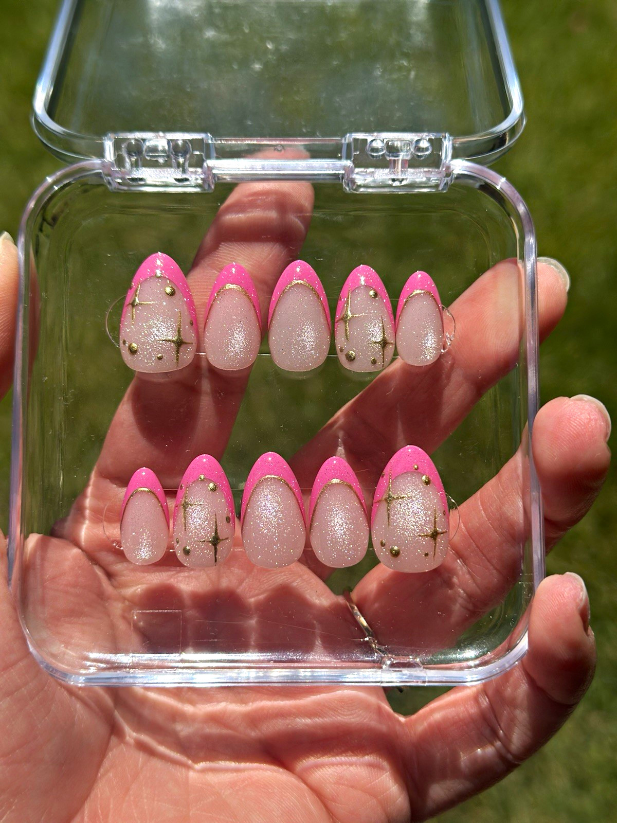 Cat Eye Pink Frenchies Press-On Nails, Glue Included