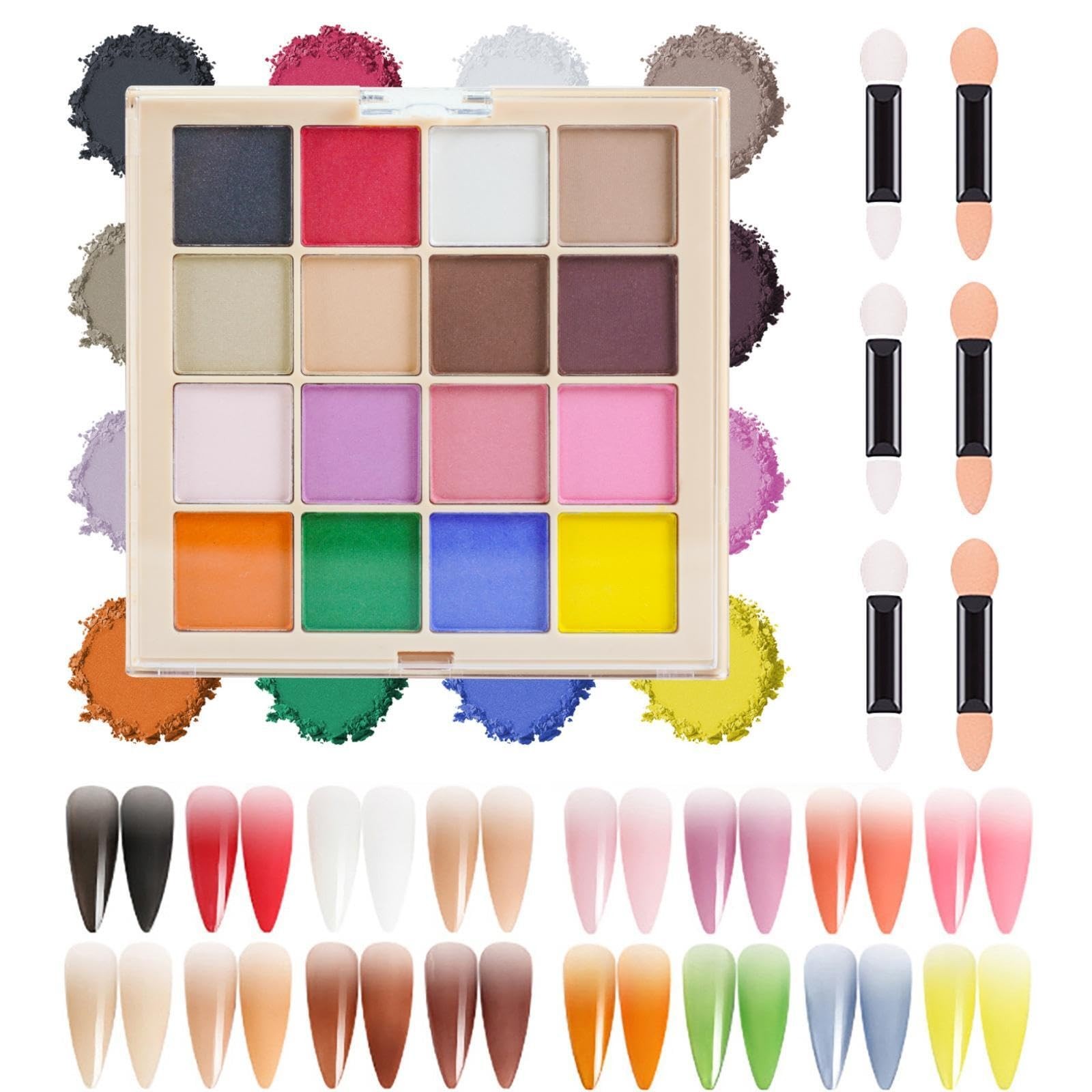 16 Colors Nail Pigment Powder Palette, Solid Pigment Powder for Nails Set Col…