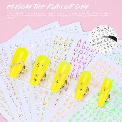 12 Sheets Alphabet Nail Art Stickers 3D Black White Gold Nail Letter Stickers
