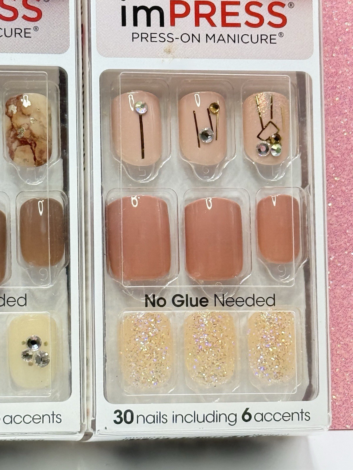 Kiss imPRESS No Glue Press-On Nails Manicure Short Squoval Nude Blush Lot Of 3