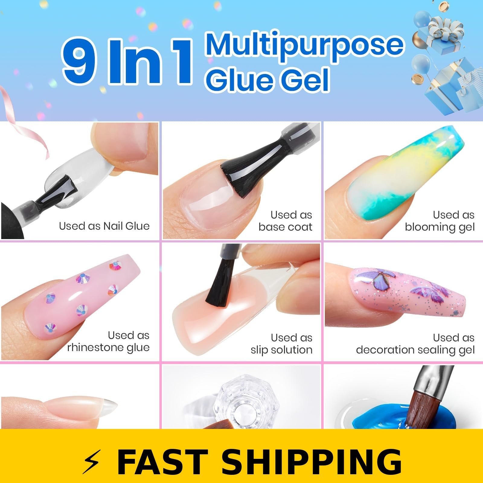 Beetles 9 in 1 Nail Glue Gel for Acrylic Tips – 15ml